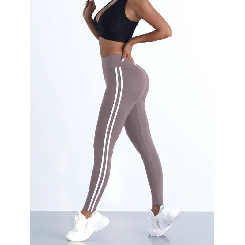 Women's Striped High-Waist Yoga Leggings