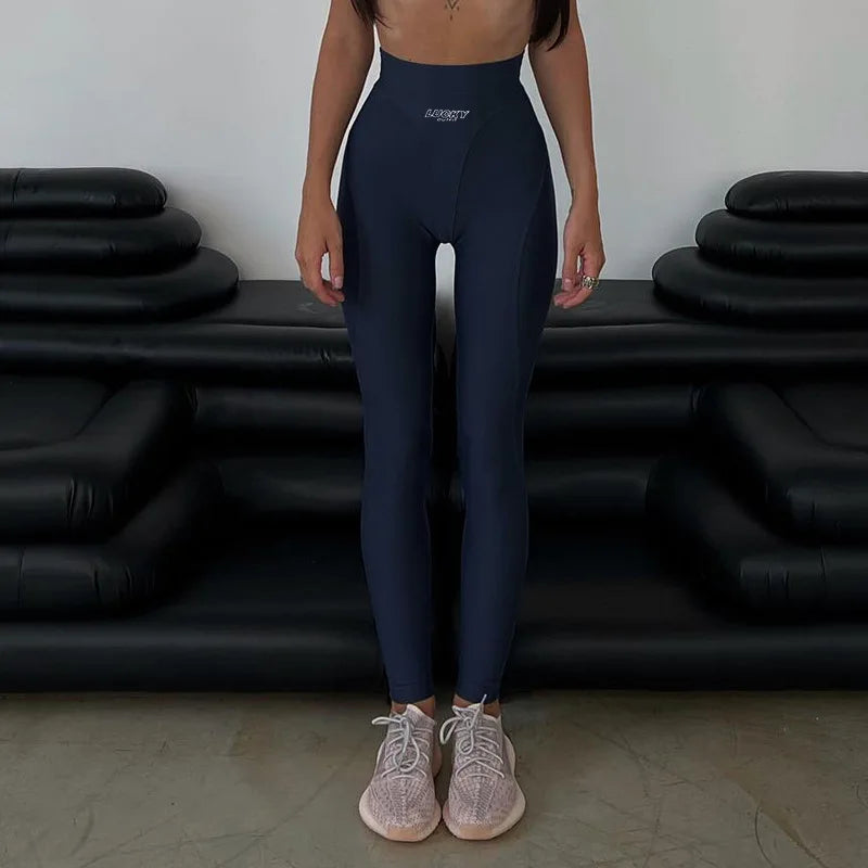 Women's High-Waist Letter Printed Slim Leggings