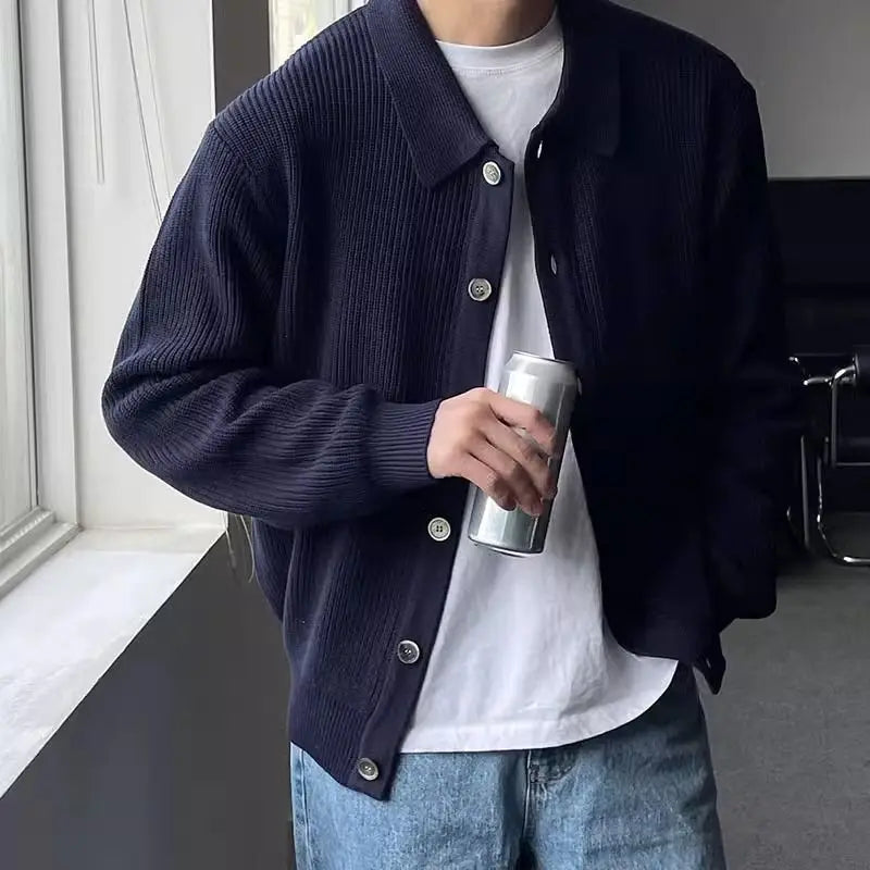 Men's K style Lapel Knitted Cardigan - High-End Fashion Sweater