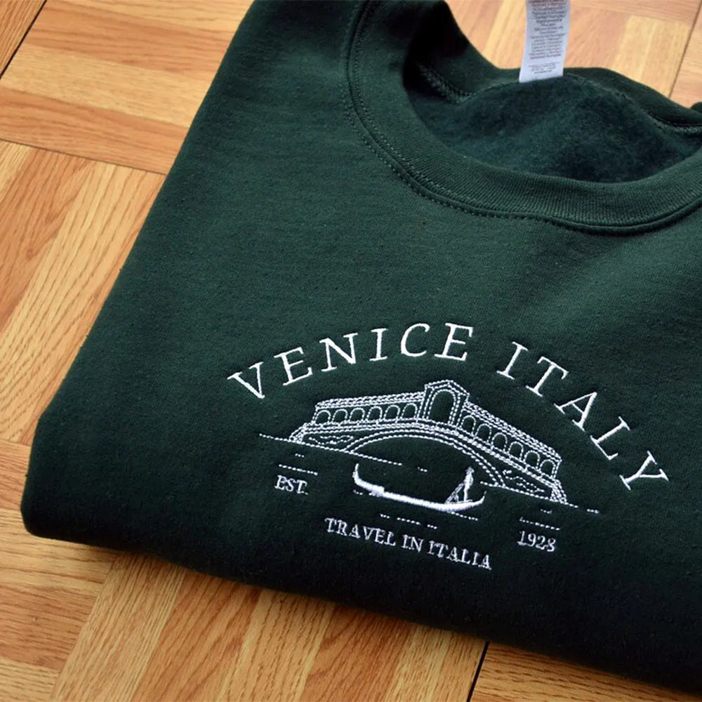 Women's Retro Venice Italy Embroidered Sweatshirt