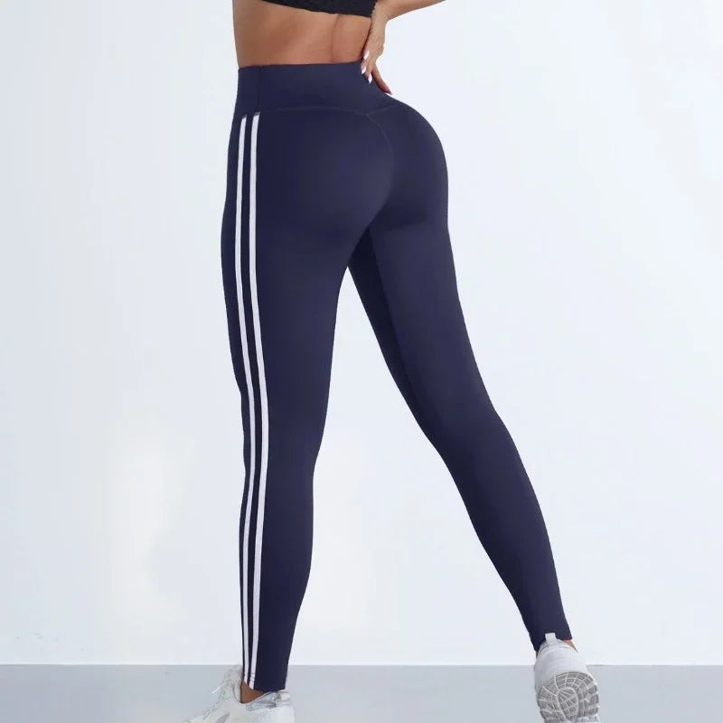 Women's Striped High-Waist Yoga Leggings