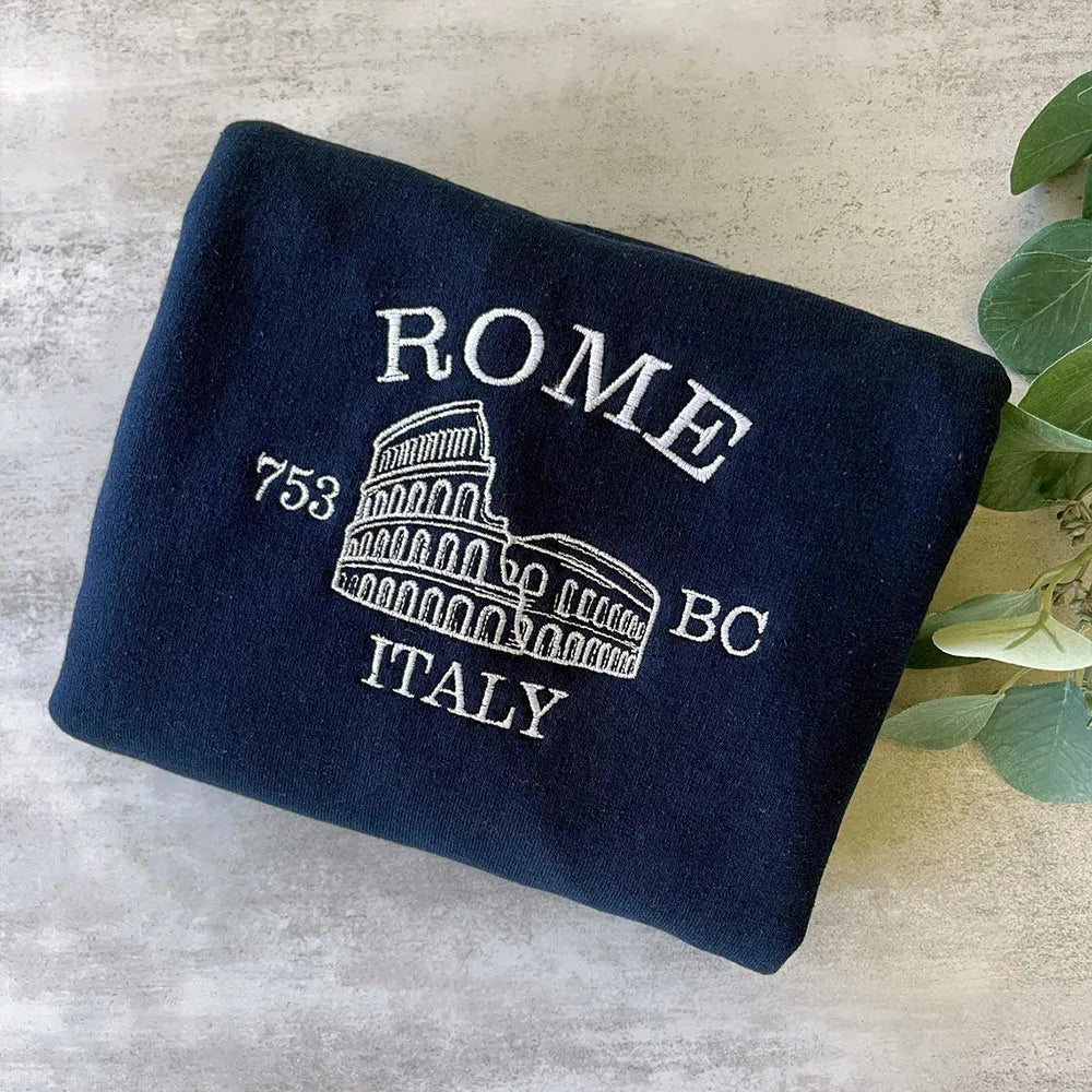 Women's Vintage Rome Italy Embroidered Navy Sweatshirt
