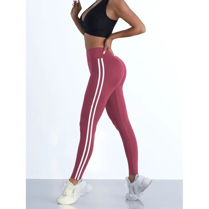 Women's Striped High-Waist Yoga Leggings